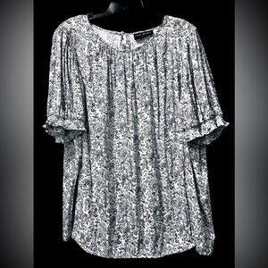 Lane Bryant Women’s Size 18 - short sleeve black/white floral blouse, silky feel
